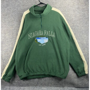Niagara Falls New York Fleece Men's XXL Green 1/4 Zip Pullover Sweatshirt